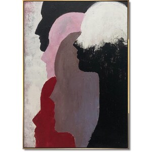 Abstract Silhouette Faces Art Modern Figurative Paintings on Canvas in Neutral Tones Contemporary Minimalist Art for Living Room Wall Decor
