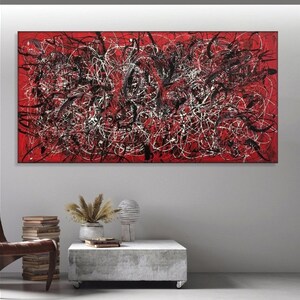 Jackson Pollock Style Abstract Red And Black Paintings On Canvas Minimalist Art Fine Art Painting Creative Painting Artwork 39.4x78.7 image 8