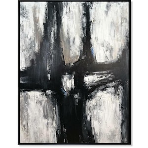 Dipinti astratti moderni in bianco e nero su tela, arte minimalista audace, pittura monocromatica strutturata per la decorazione delle pareti del soggiorno o dell&#39;ufficio.