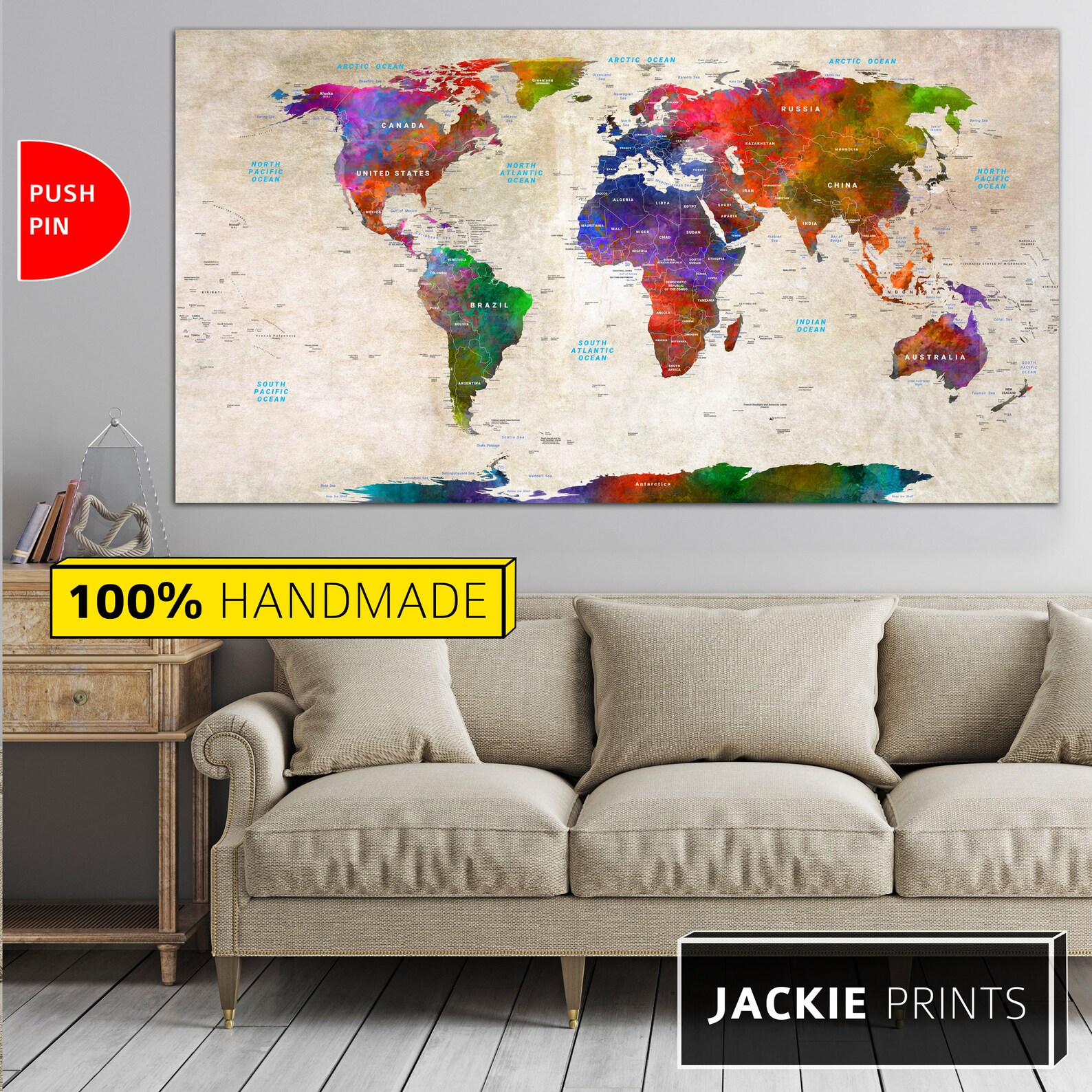 Colorful World Map Canvas Wall Art Map of the World Multi Etsy