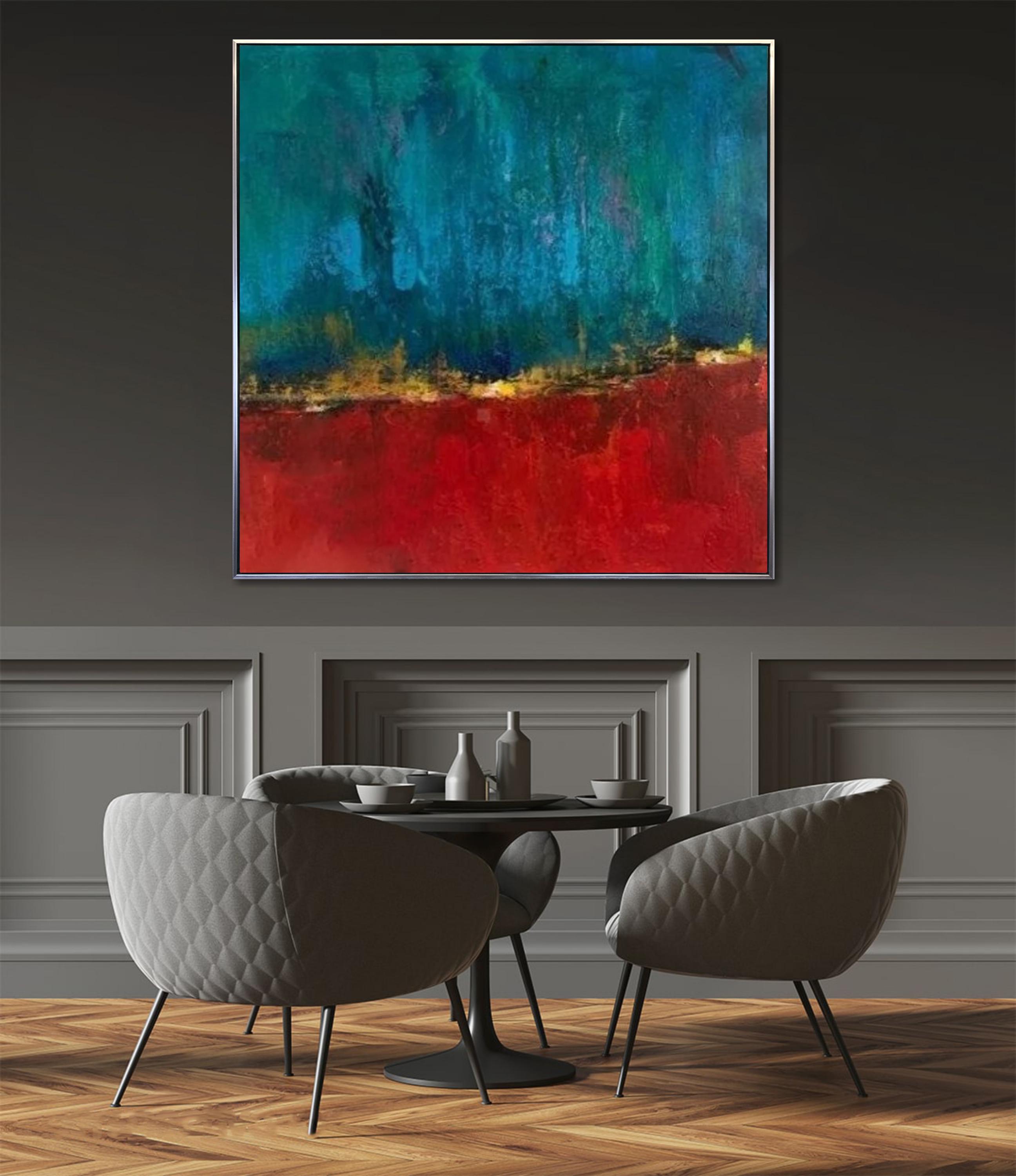 大胆な赤と青の抽象画 - モダンなカラーフィールドウォールアート