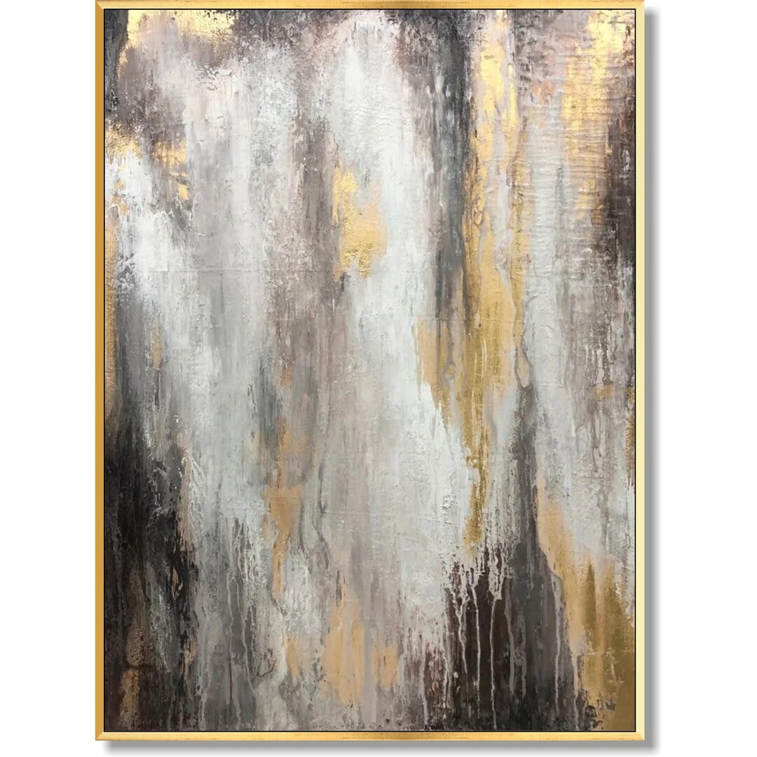 Large Abstract Gold and Grey Painting on Canvas Rich Textured Art ...