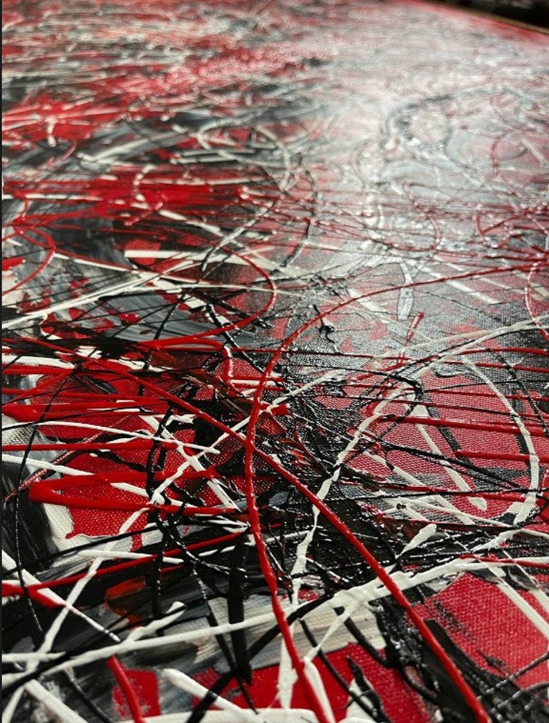 Jackson Pollock Style Abstract Red And Black Paintings On Canvas Minimalist Art Fine Art Painting Creative Painting Artwork 39.4x78.7 image 3