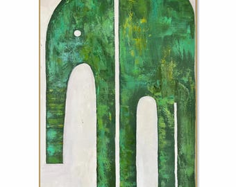 Large Animal Artwork Abstract Green Elephant Art Contemporary Art Wall Painting Frame Painting Nature Painting Elephant Decor 36x24&quot;