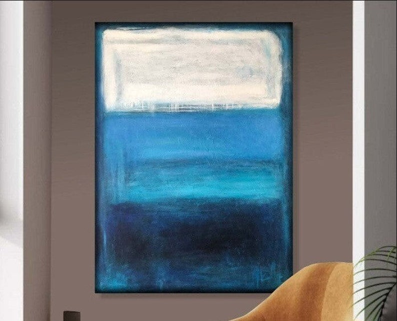 Acrylic Painting In Blue And White Colors Mark Rothko Abstract Paintings On Canvas Textured Art Home Decor 54x40 image 1