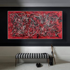 Jackson Pollock Style Abstract Red And Black Paintings On Canvas Minimalist Art Fine Art Painting Creative Painting Artwork 39.4x78.7 image 6