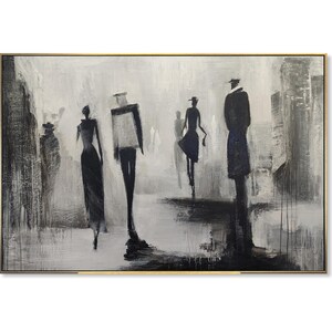 Elegant Figurative Painting On Canvas in Black and White Colors Art Monochrome People Painting Minimalist Urban Silhouette Art 30&quot;x46&quot;