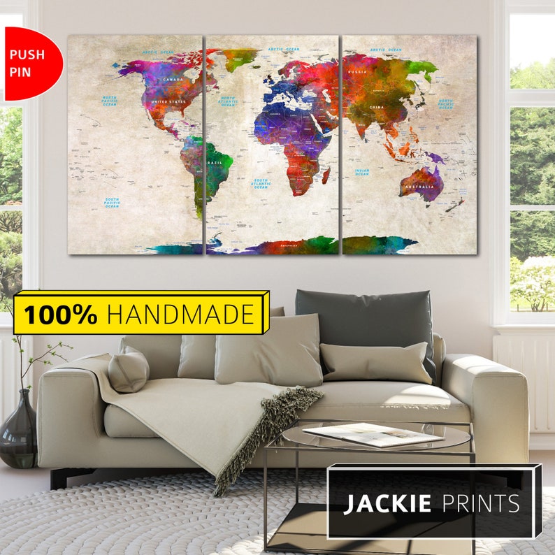 Colorful World Map Canvas Wall Art Map of the World Multi Etsy