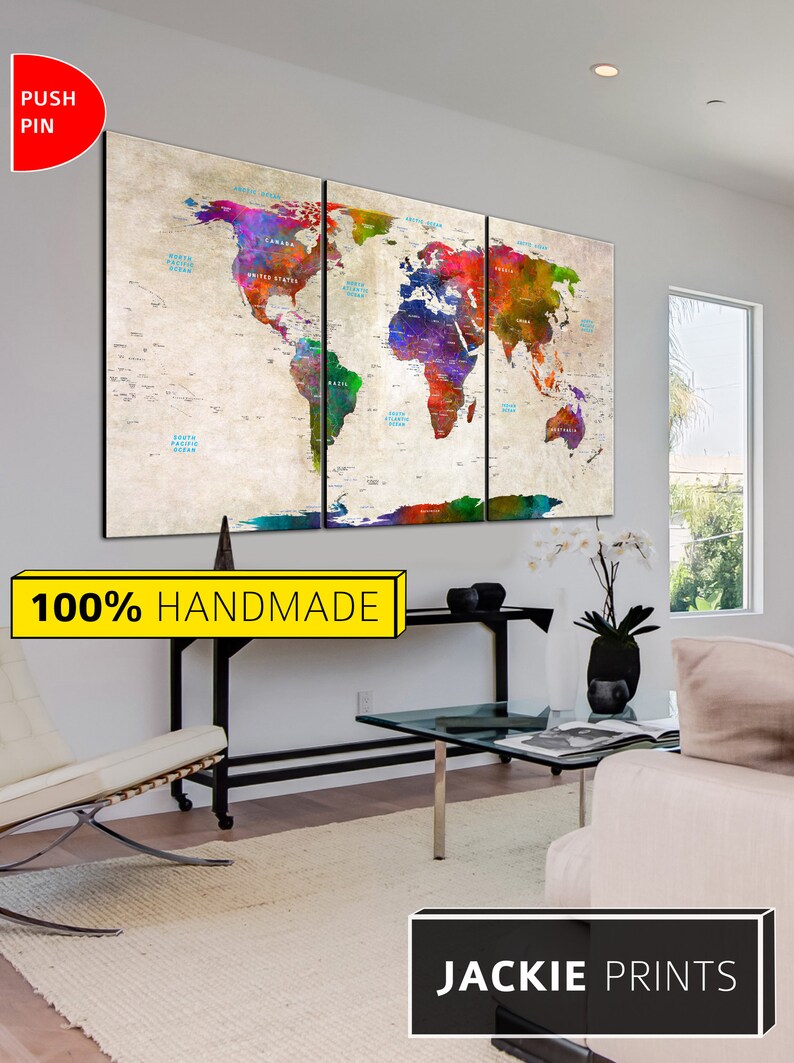 Colorful World Map Canvas Wall Art Map of the World Multi Etsy