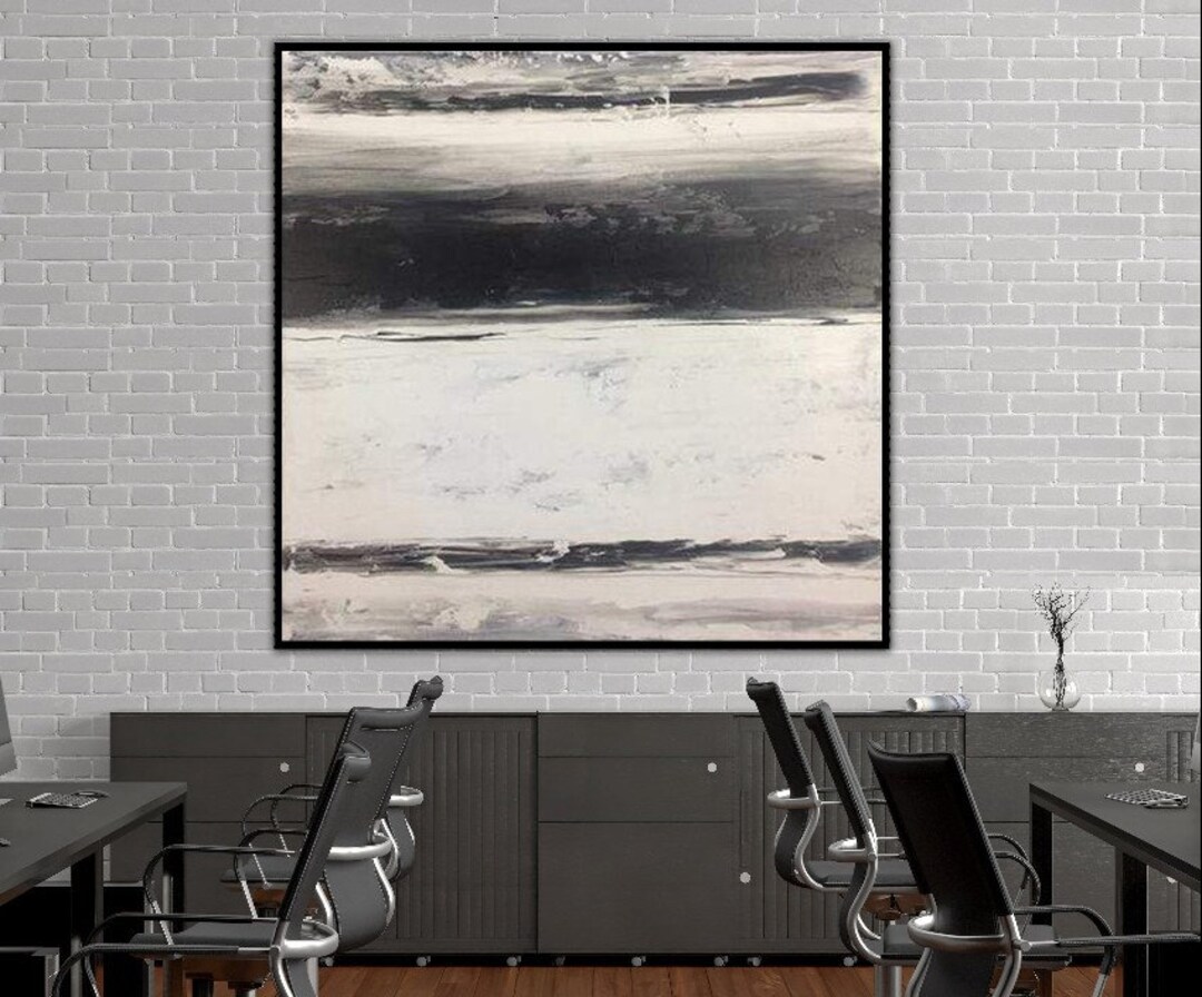 Large Black and White Abstract Painting – Textured Minimalist Modern ...