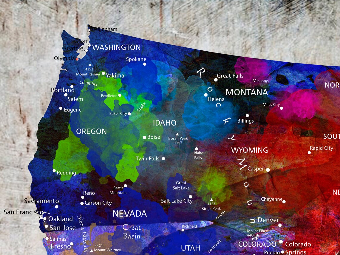 Colorful USA Map Home Wall Art Map Canvas Wall Map Canvas Map | Etsy