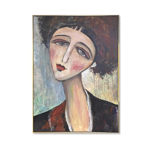 Portrait Painting of Woman in Expressionist Style