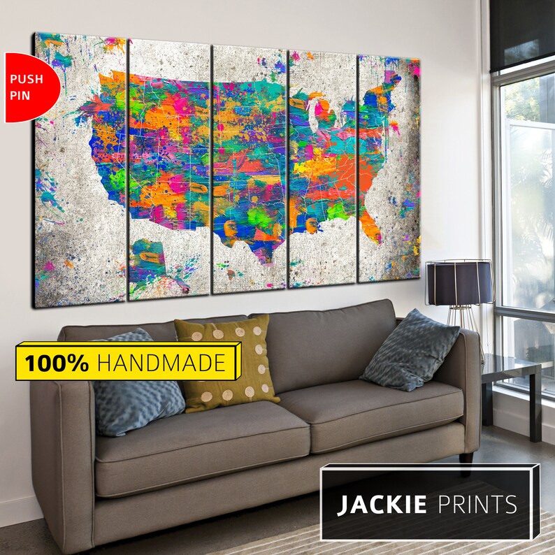 USA Canvas Map US Map Print Large Map Map of the USA Canvas Etsy