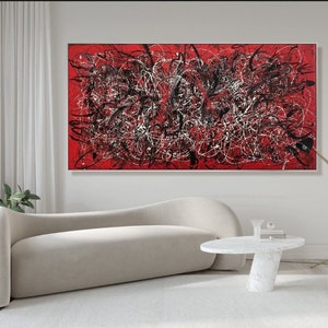 Jackson Pollock Style Abstract Red And Black Paintings On Canvas Minimalist Art Fine Art Painting Creative Painting Artwork 39.4x78.7 image 5