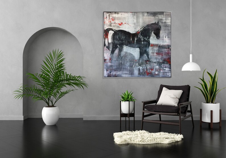 Large Abstract Horse Painting, Modern Equestrian Wall Art on Canvas ...