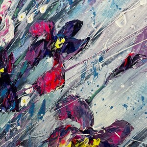 Fleurs abstraites, peintures sur toile, peinture contemporaine faite main, art floral texturé, art coloré, peinture créative, beaux-arts, 50 x 34 po. image 9