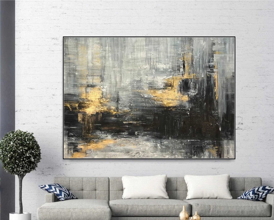 Large Original Abstract Gold and Black Paintings on Canvas Rich ...
