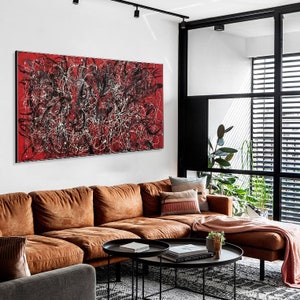 Jackson Pollock Style Abstract Red And Black Paintings On Canvas Minimalist Art Fine Art Painting Creative Painting Artwork 39.4x78.7 image 7