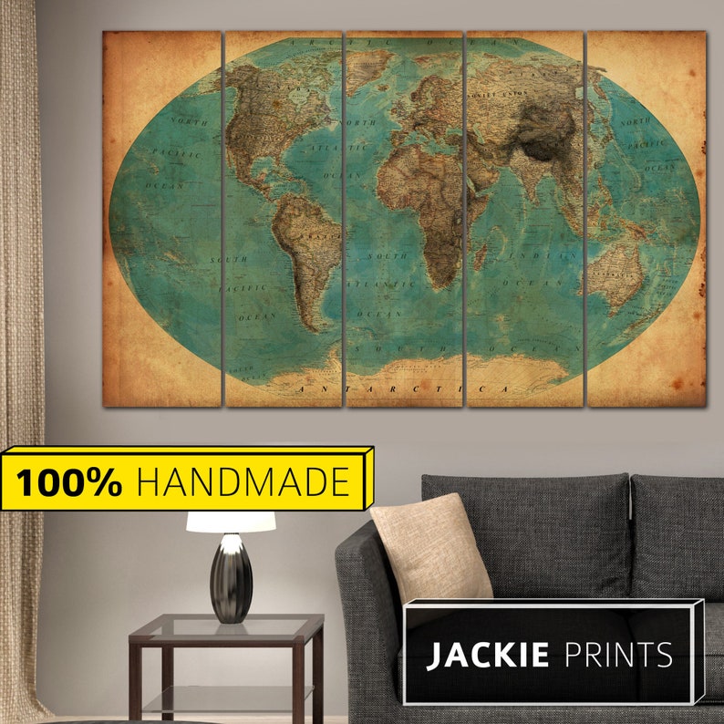 Large World Map Canvas Print Wall Art Multi Panel World Map Etsy