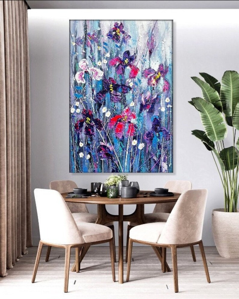 Fleurs abstraites, peintures sur toile, peinture contemporaine faite main, art floral texturé, art coloré, peinture créative, beaux-arts, 50 x 34 po. image 1