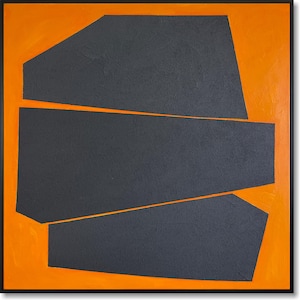 Original Black And Orange Oil Paintings On Canvas Bold Geometric Abstract Canvas Art Modern Minimalist Decor for Home or Office 32x32"