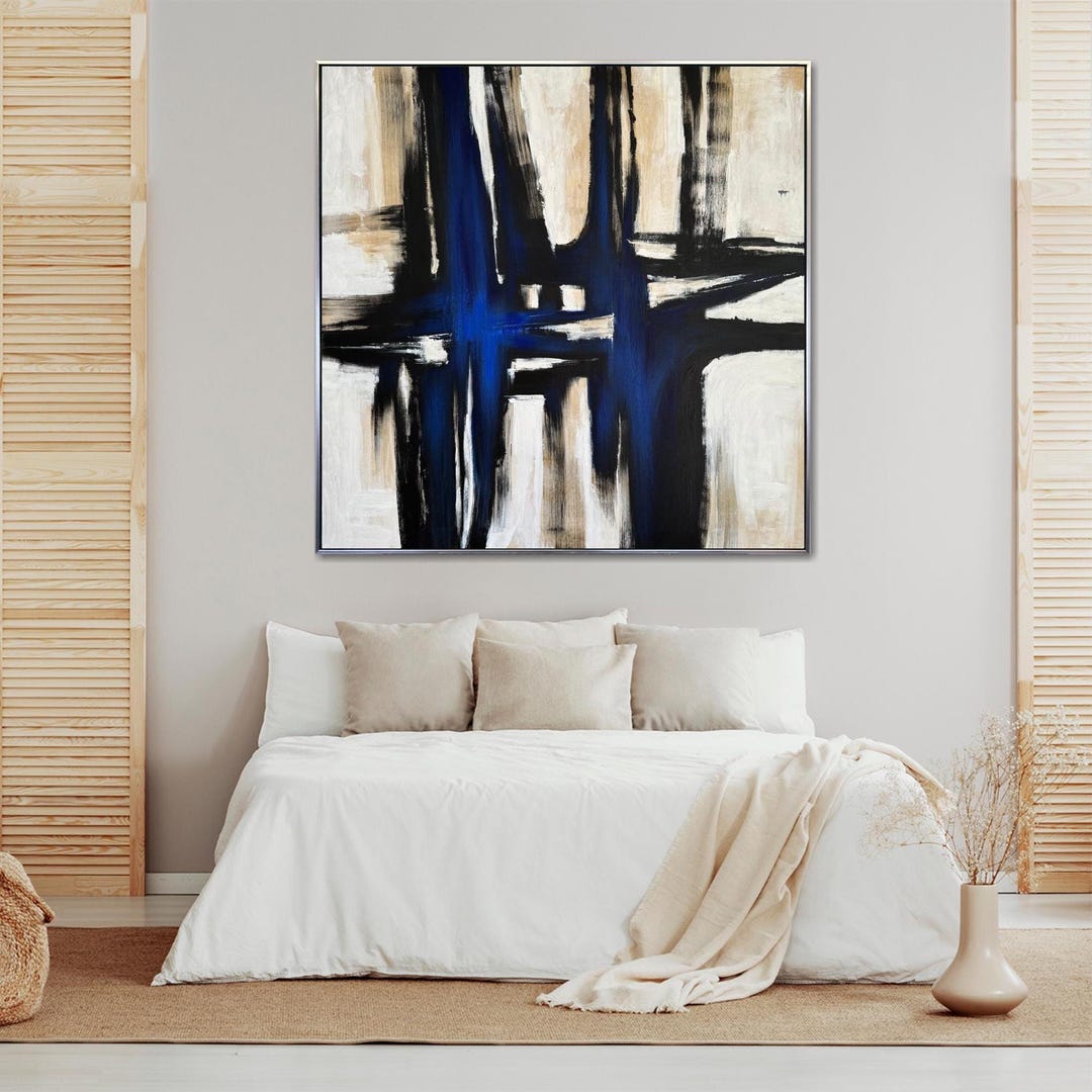 Abstract Blue & Black Oil Painting: Modern Textured Canvas Art - Etsy