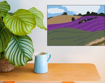 Lavender Harvest / Hitchin Lavender / Art Print / Wall Print / Wall Art / Digital Drawing / A5 Print / A4 Print / Made in the UK