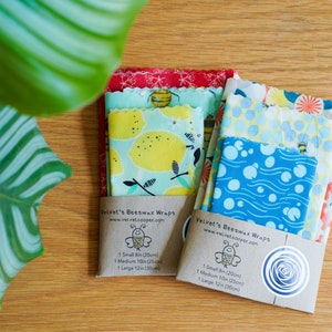 Herbruikbare Beewax Wraps / Set van 3 / Handgemaakt / Eco Friendly / Food Wrap / Small, Medium, Large / 8, 10, 12in / Made in the UK