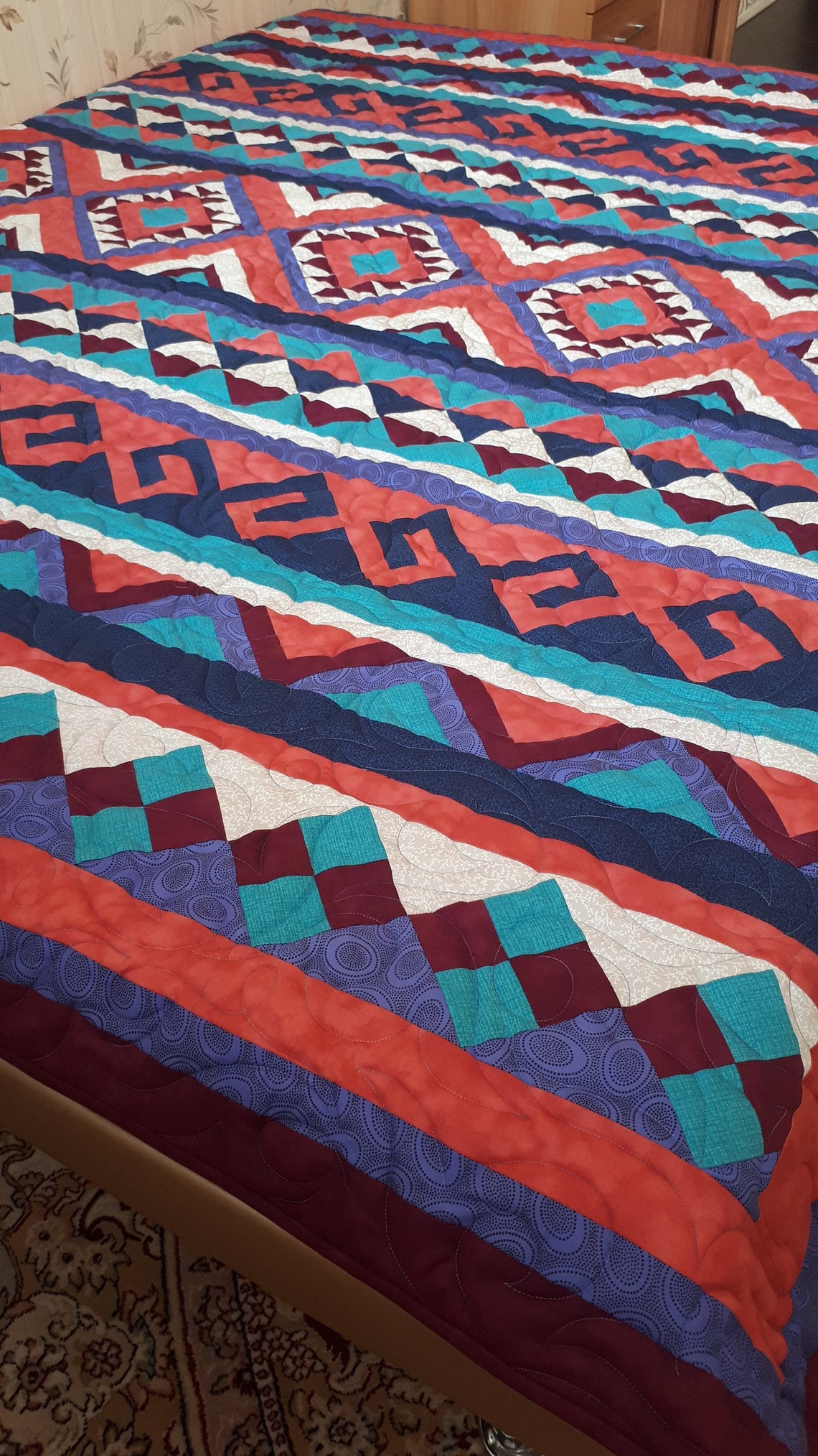 Queen quilt ethnic southwestern tribal style Etsy