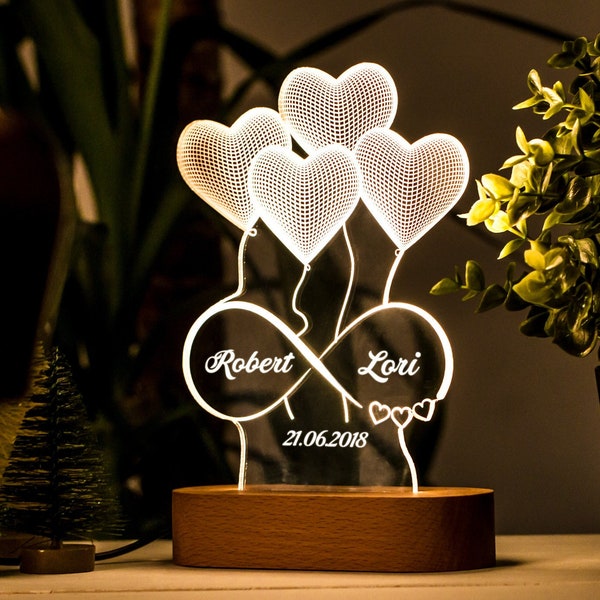 Personalized 3D Night Light! Custom Acrylic Lamp. Custom Led Lamp Gift for Girlfriend. 3D Lamp Gift for Wife. Anniversary Gifts for Her