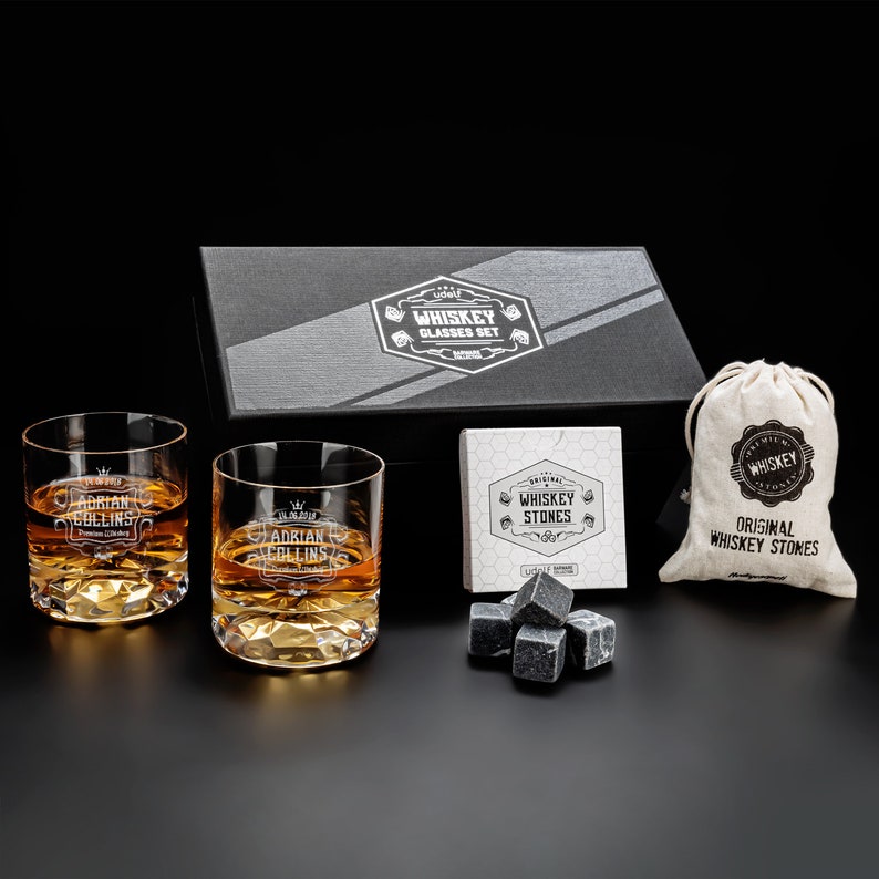 Personalized Whiskey Gift Set as Gift for Him.Customized