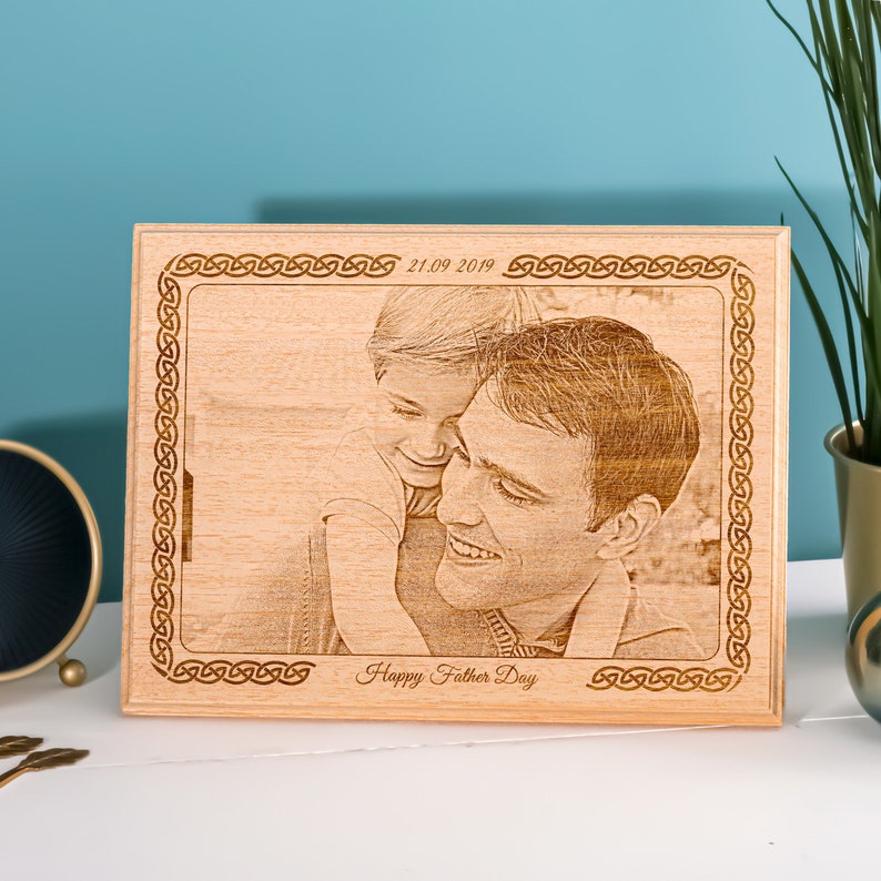 Custom Wood Frame Gift for Dad. Wooden Photo First Fathers Day Gift. Engraved Picture Grandpa Gifts. Personalized Wood Photo Gift for Father 