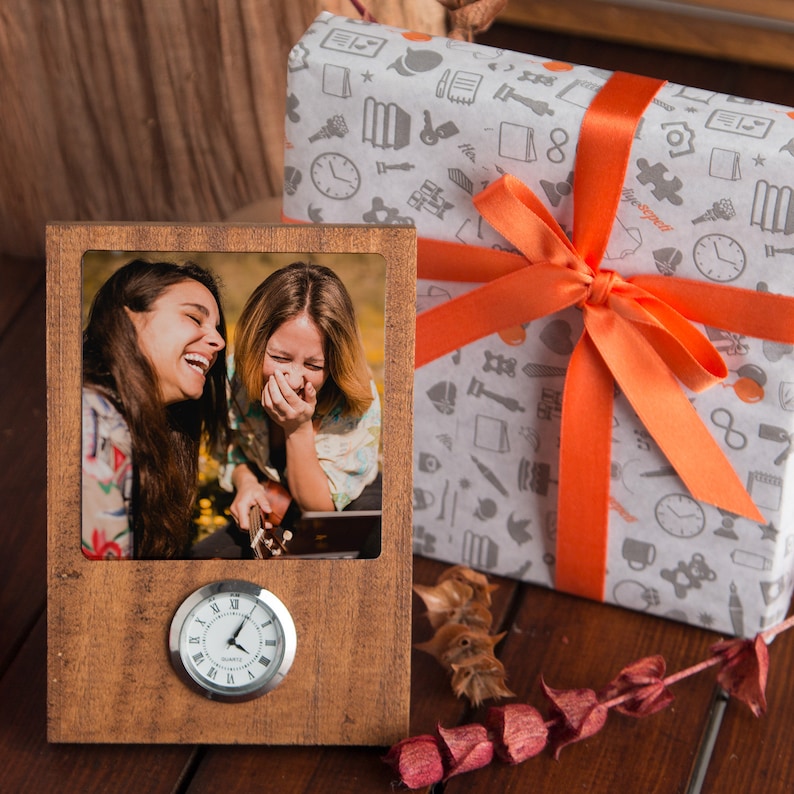 Personalized Besties Gift Picture Frame and Insert Clock on Wood!21st Birthday Gift Idea for Best Friend Female.Wood Desk Clock gift for BFF