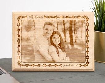 Custom Wood Photo as Valentines Day Gift for Her. Laser Engraved Wooden Photo Valentine Gifts for Couples. Personalized Photo on Wood Gift