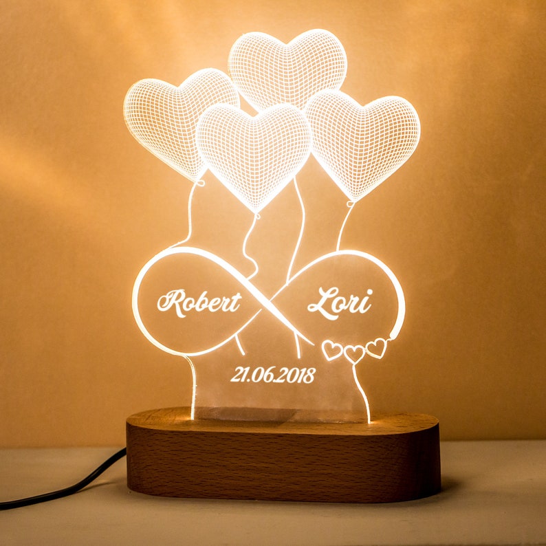 Personalized 3D Printed Lamp Gift for Her. Custom Acrylic Lamp. Custom Led Lamp Gift for Girlfriend. 3D Lamp Gift for Wife. Anniversary Gift 