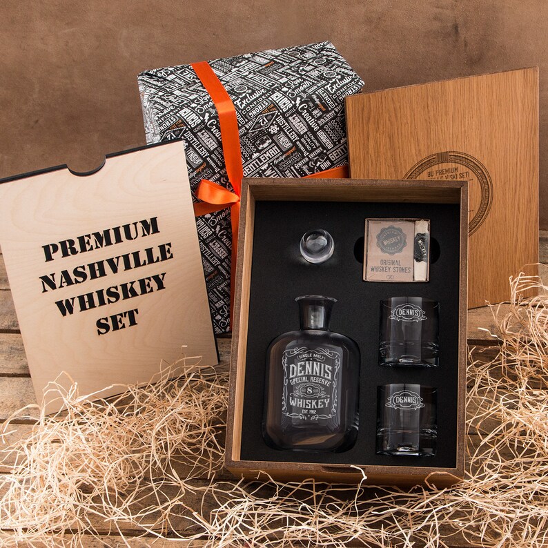 Premium Whiskey Gift Set as Birthday Gift. Engraved Whiskey Etsy