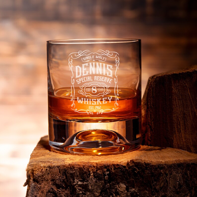 Personalized Whisky Glass Set with Whiskey Stones and Wood