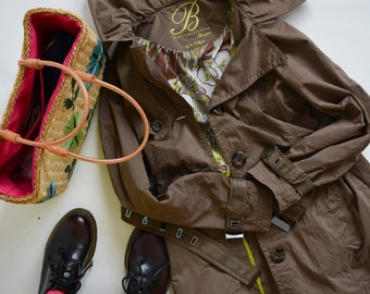Breal Collection vintage trench Wide neck brown trench Belted retro trench Unique mid length coat 2000 trench coat