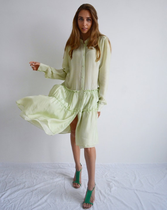 Krizia vintage 100% silk dress, Light green rare d