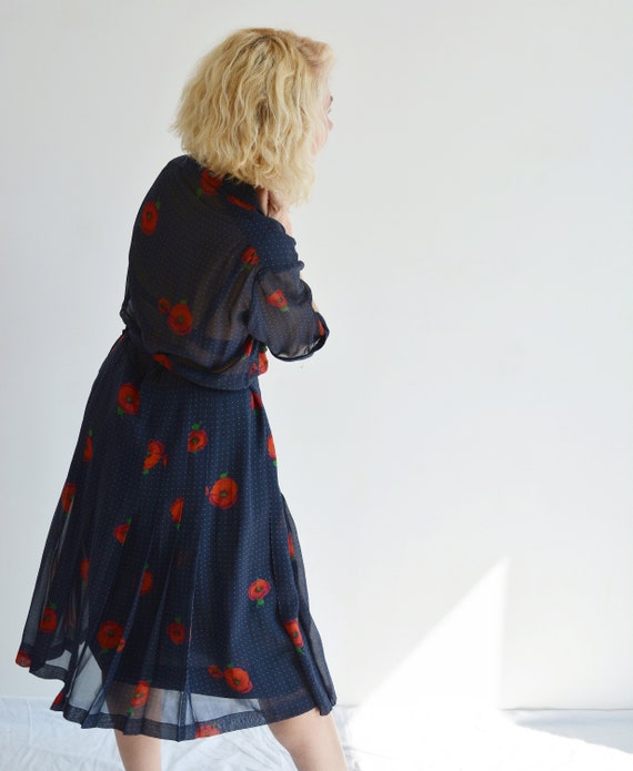 Vintage Pleated Blue Floral Dress