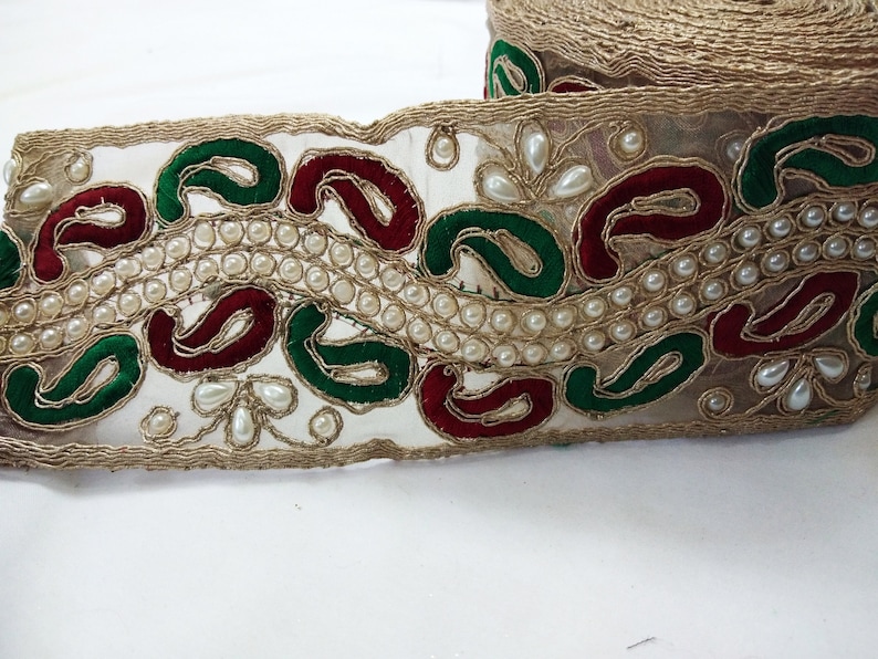 ATTRACTIVE INDIAN COPPER SEQUIN RIBBON LACE TRIM 10 cm WIDE SOLD by METRE