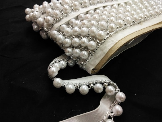 10 yard Indien blanc pompon/latken Beaded trim, perle de frange garniture garniture frange Garniture gitan boho, blanc nacre de perle perles garniture, de la garniture de mariage, b5f5a8 10 yard Indien blanc pompon/latken Beaded trim, perle de frange garniture garniture frange Garniture gitan boho, blanc nacre de perle perles garniture, de la garniture de mariage, b5f5a8