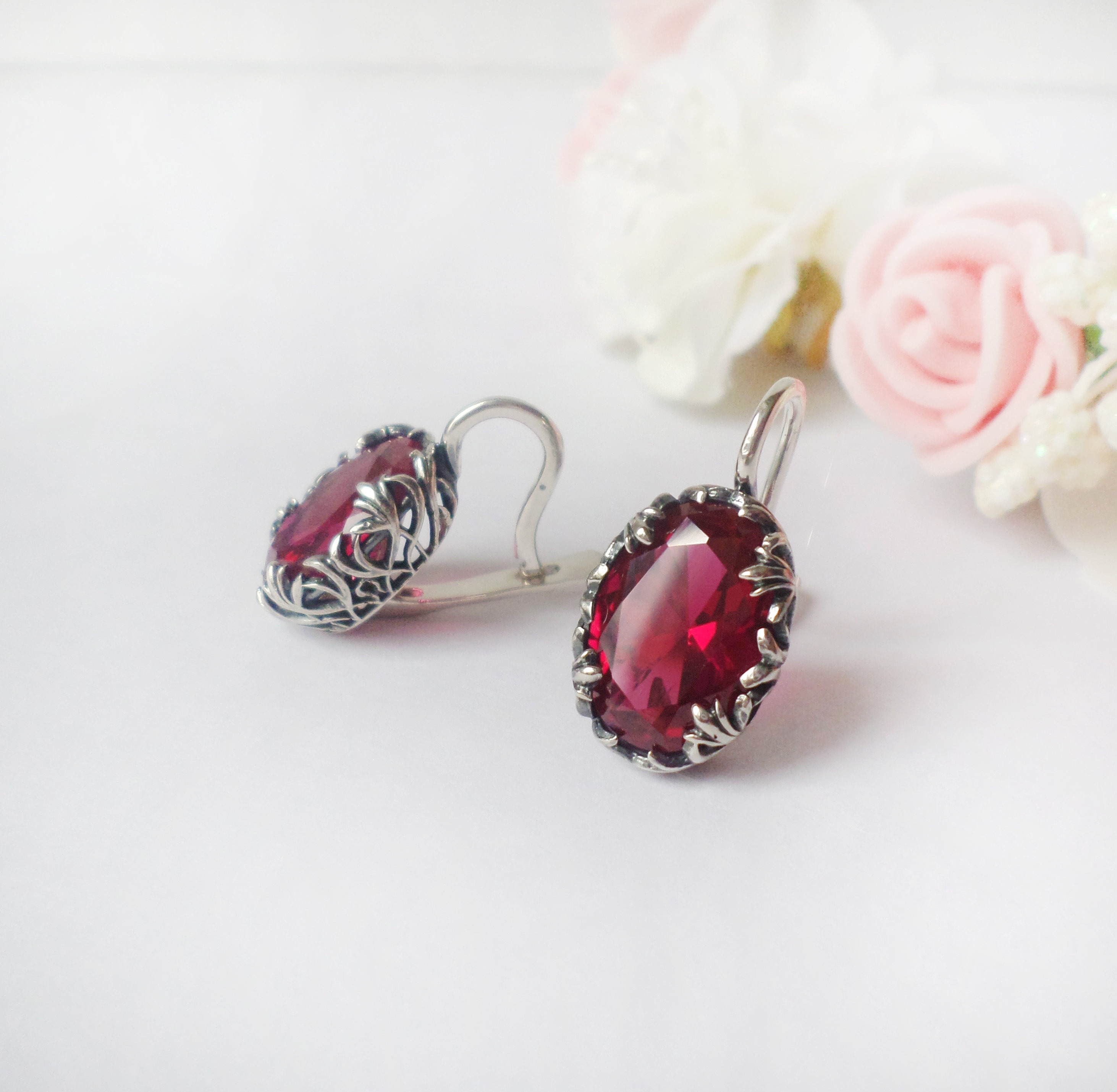 Ruby and silver earrings Clearance