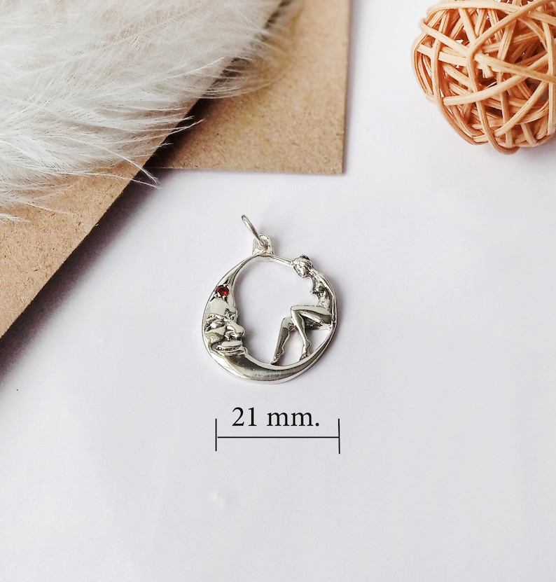 925 sterling silver gift for your beloved girl and moon moon pendant Silver pendant fancy moon Silver pendant moon and girl.