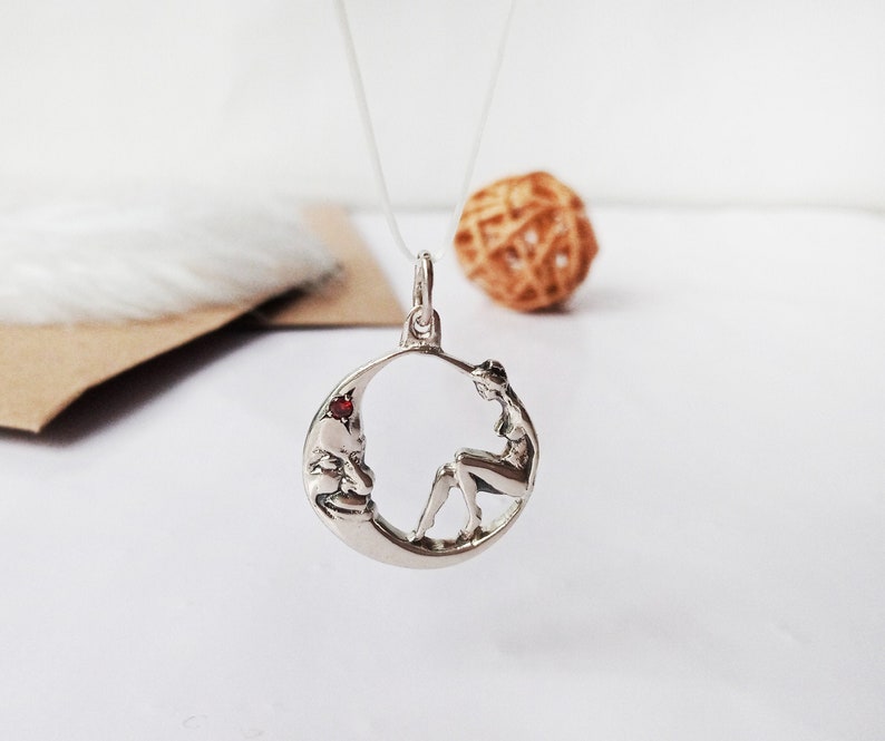 925 sterling silver gift for your beloved girl and moon moon pendant Silver pendant fancy moon Silver pendant moon and girl.