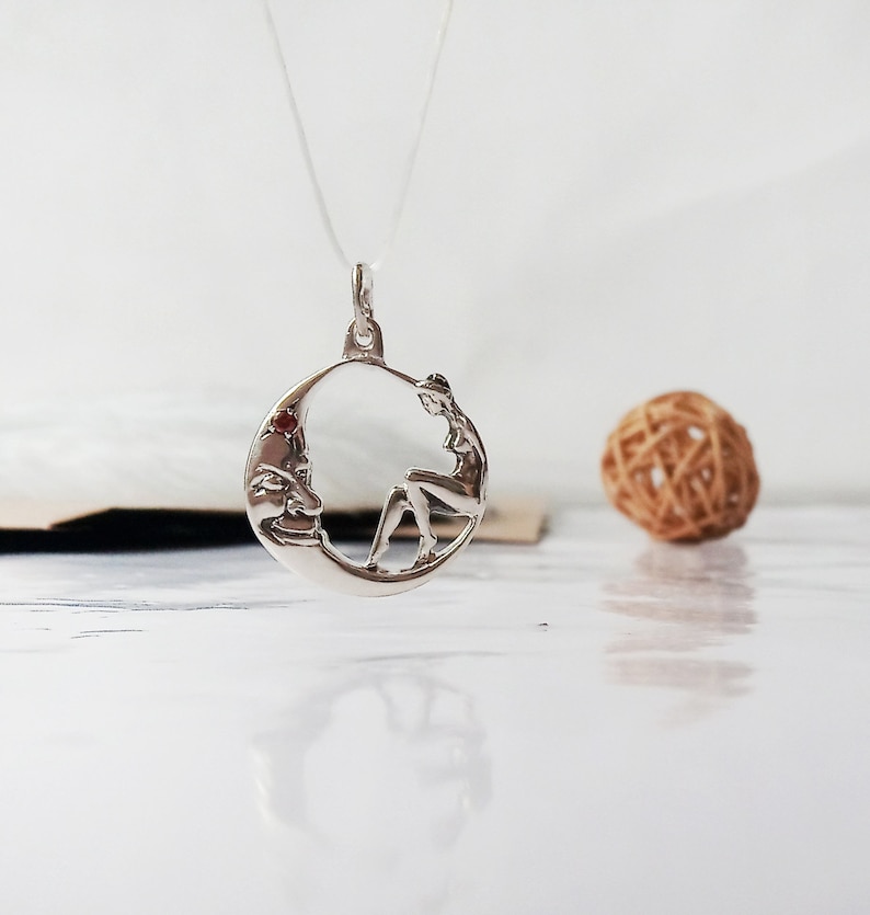 925 sterling silver gift for your beloved girl and moon moon pendant Silver pendant fancy moon Silver pendant moon and girl.