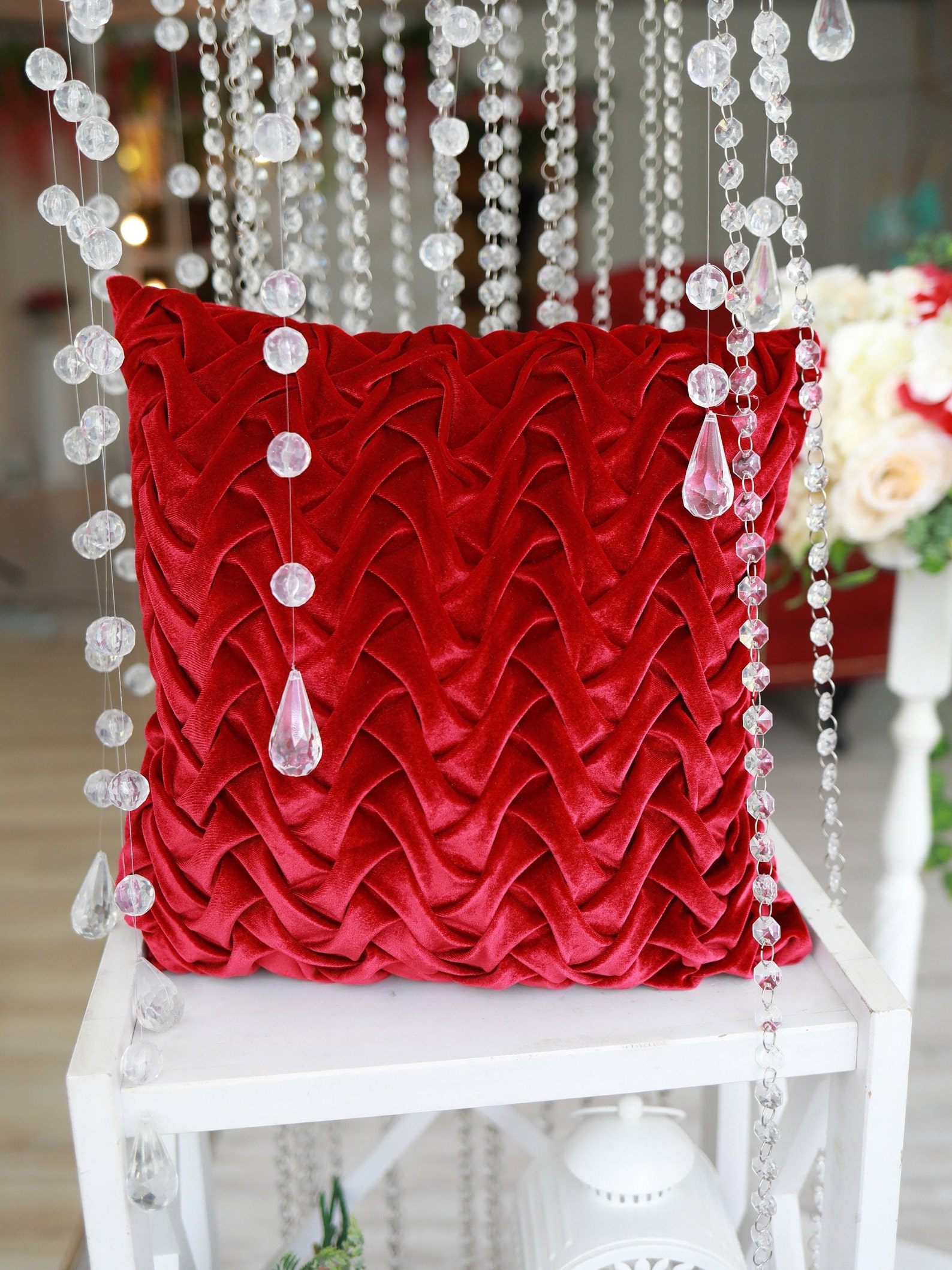 Dark Red Throw Pillow Covers Velvet Burgundy Pillows Etsy