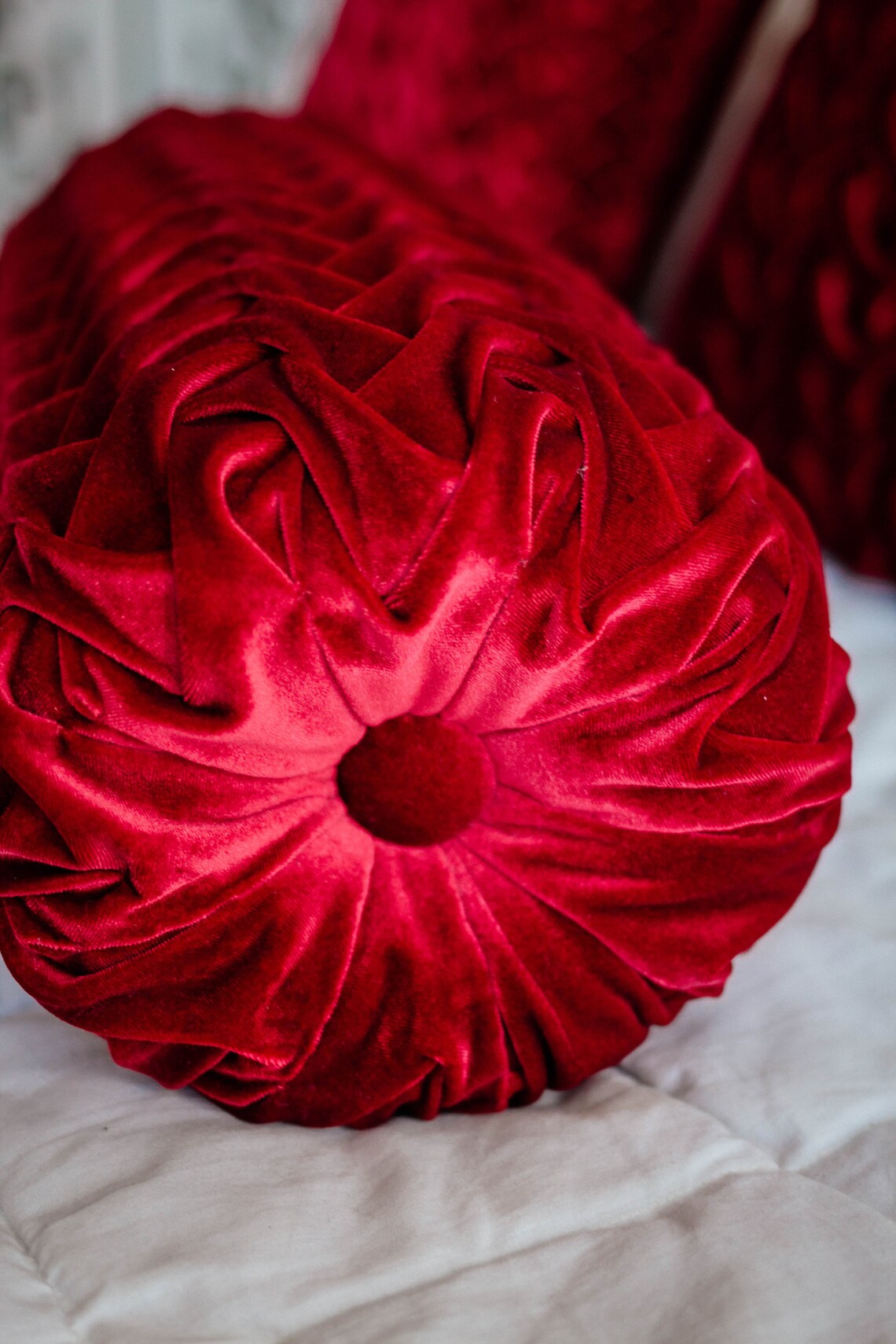 Velvet Bolster Pillow Cover Red Throw Pillow Long Lumbar Etsy