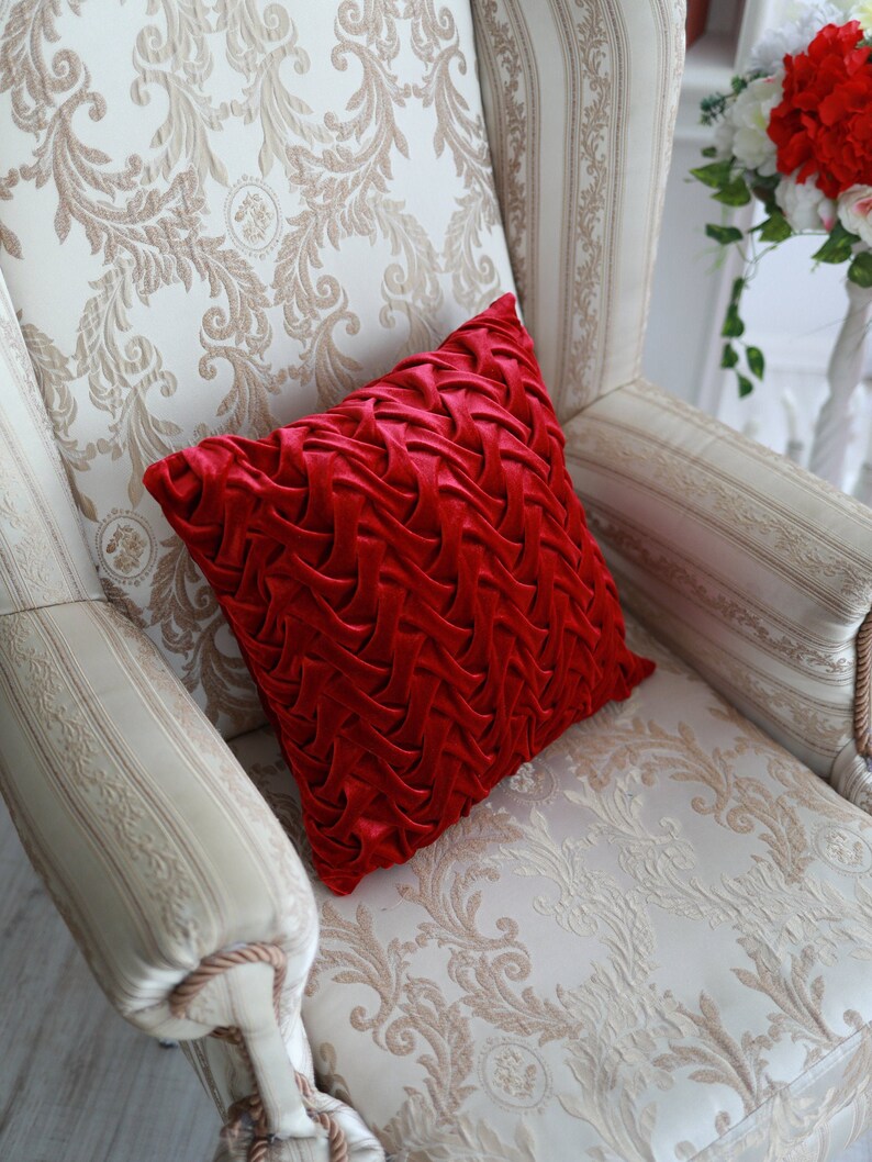 Dark Red Throw Pillow Covers Velvet Burgundy Pillows Etsy