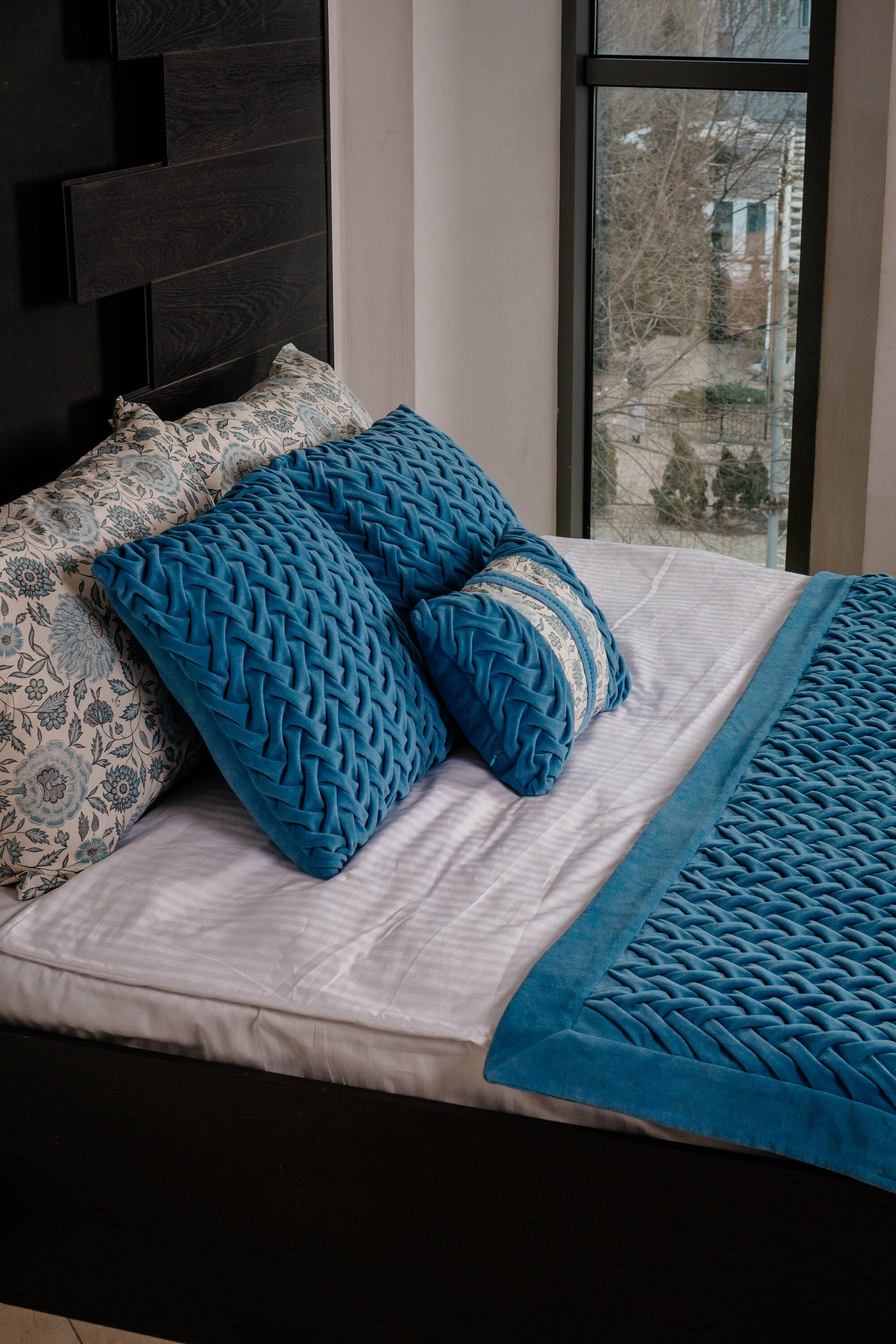 Bed Runner and Pillows. Bed Scarf and Throw Pillows. Light Etsy